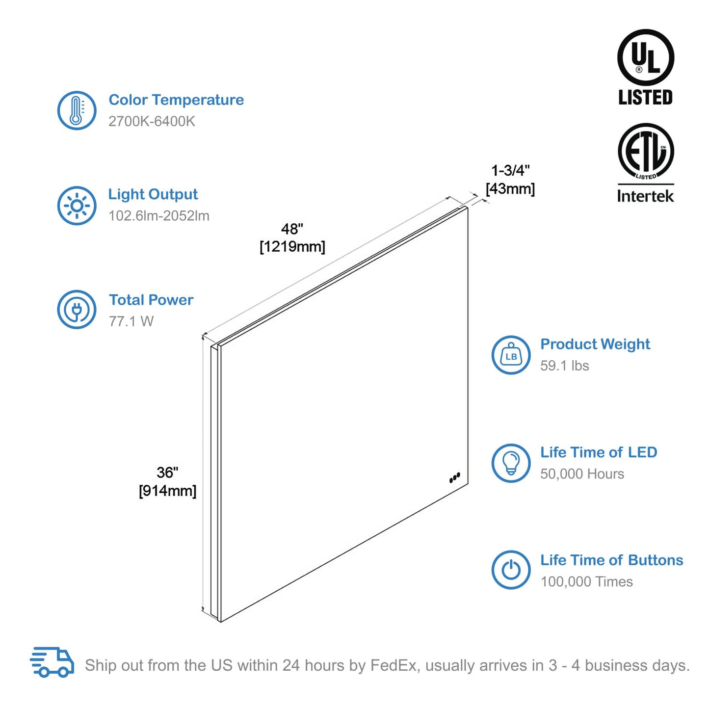 Blossom Beta - 48" LED Mirror Frosted Sides LED M2 4836