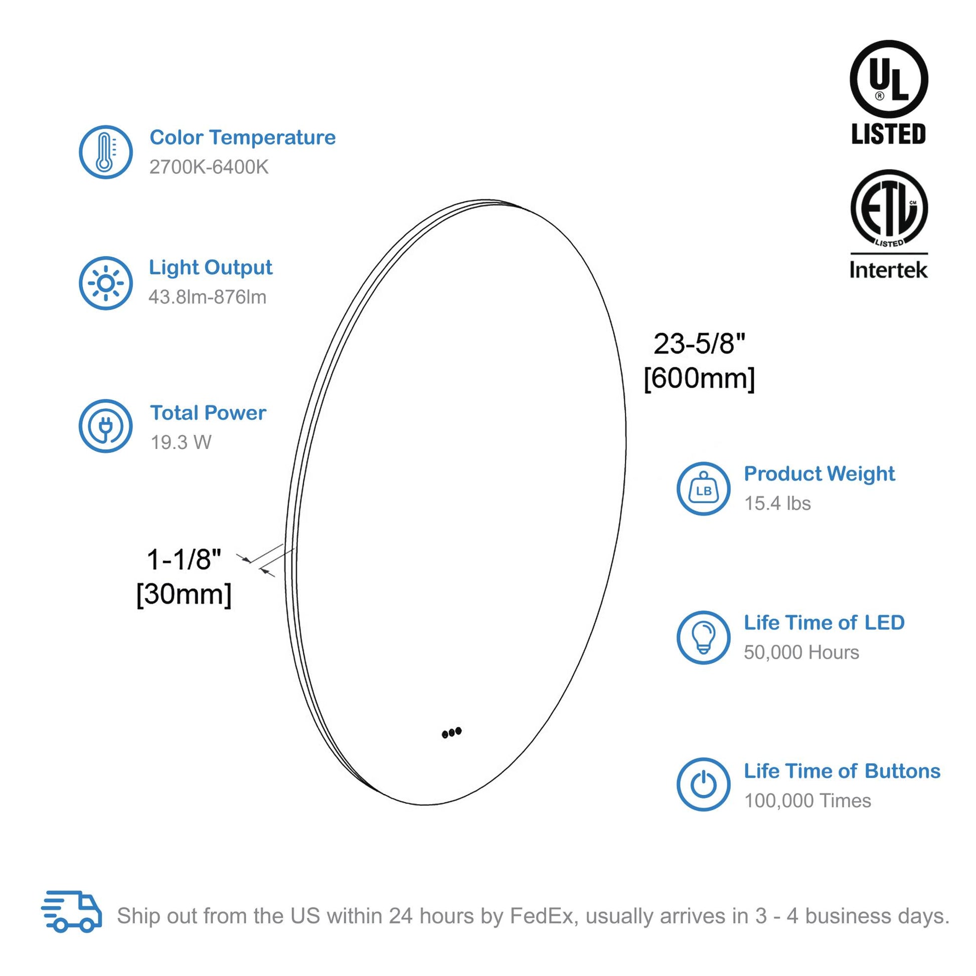 Blossom Orion - 24" Round LED Mirror Frosted Side LED M3 R24