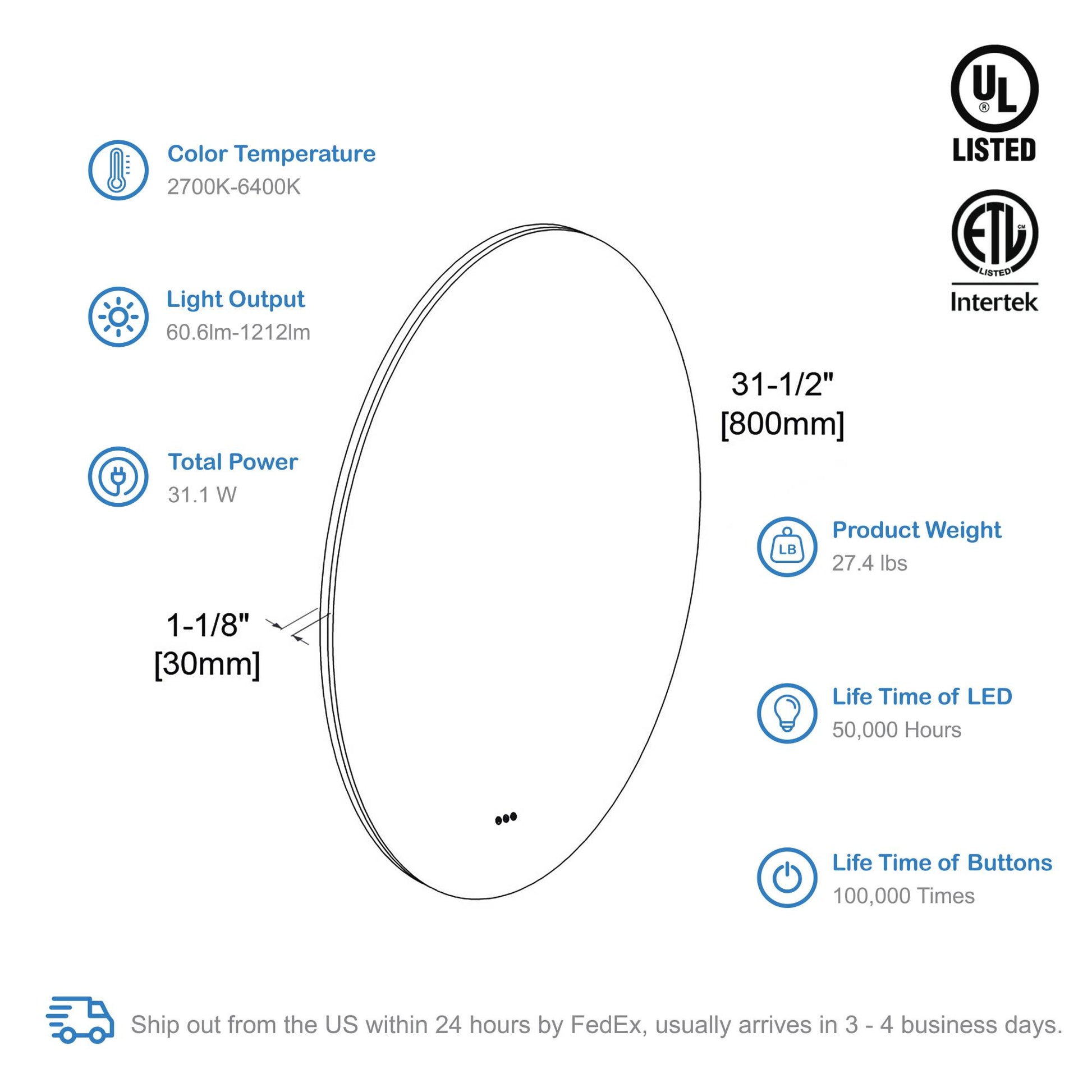 Blossom Orion - 32" Round LED Mirror Frosted Side LED M3 R32