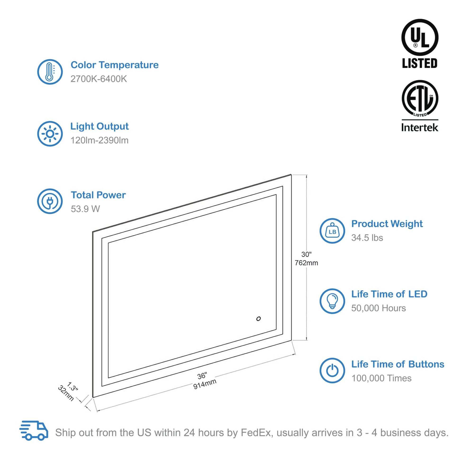 Blossom Lyra - 36'' LED Mirror LED M8 3630