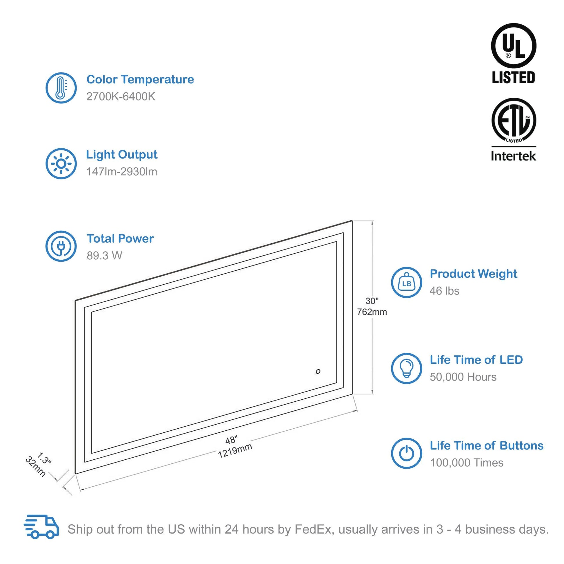 Blossom Lyra - 48'' LED Mirror LED M8 4830