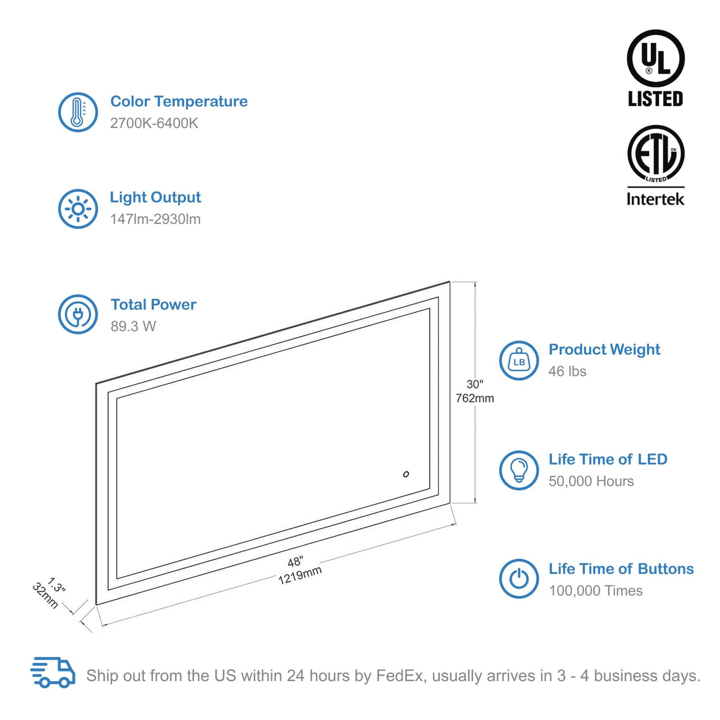 Blossom Lyra - 48'' LED Mirror LED M8 4830