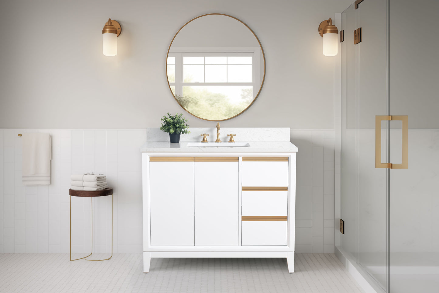 42 Inch Single Sink Bathroom Vanity in White with Marble Countertop - Vanity Art VA8042-W