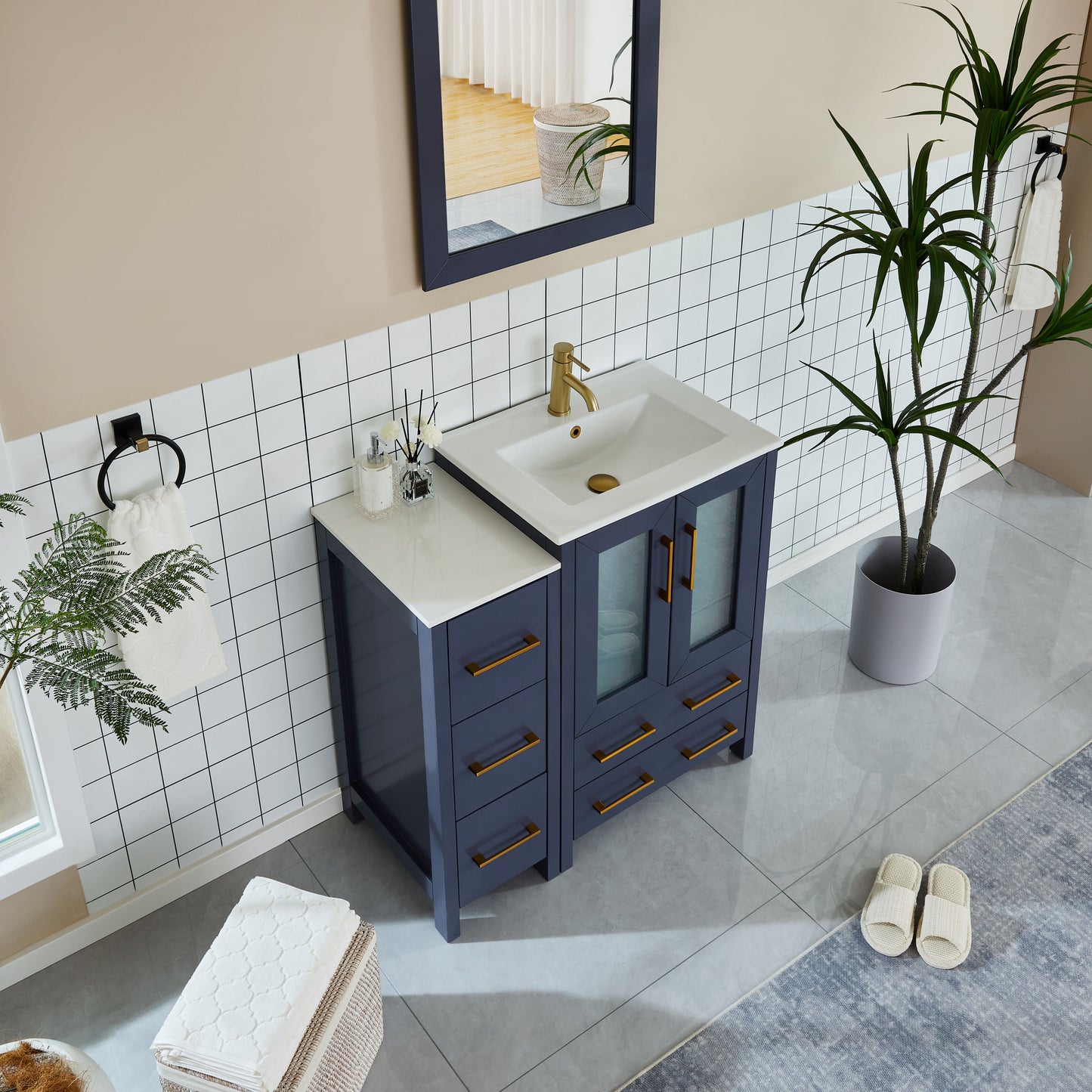 36 Inch Single Sink Bathroom Vanity in Blue with Ceramic Countertop - Vanity Art VA3024-36B