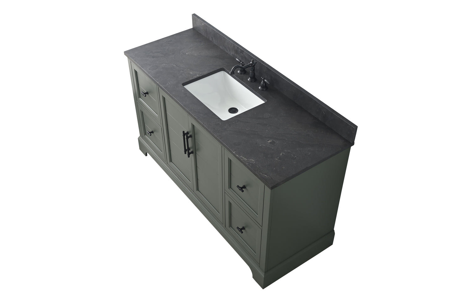 60 Inch Single Sink Bathroom Vanity in Vintage Green with Marble Countertop & Backsplash - Vanity Art VA5060-SVG