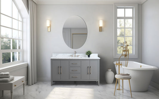 60 Inch Single Sink Bathroom Vanity in Cashmere Gray with Marble Countertop - Vanity Art VA9060-SG