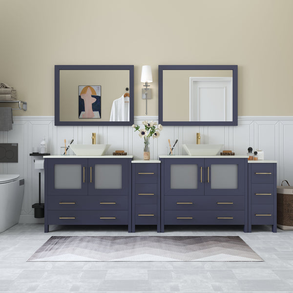 96 Inch Double Sink Bathroom Vanity in Blue with Marble Countertop - Vanity Art VA3136-96B