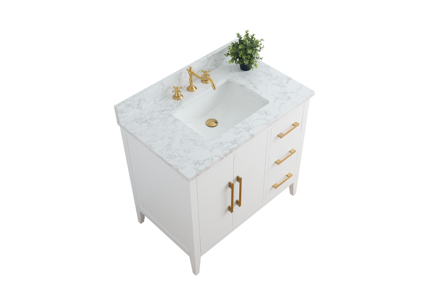 36 Inch Single Sink Bathroom Vanity in White with Marble Countertop - Vanity Art VA9036-W