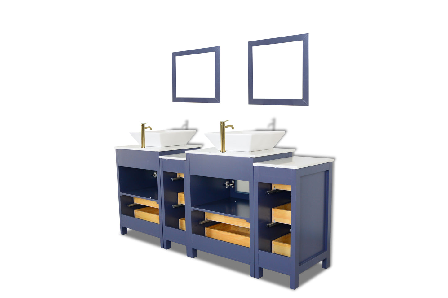 72 Inch Double Sink Bathroom Vanity in Blue with Marble Countertop - Vanity Art VA3124-72B