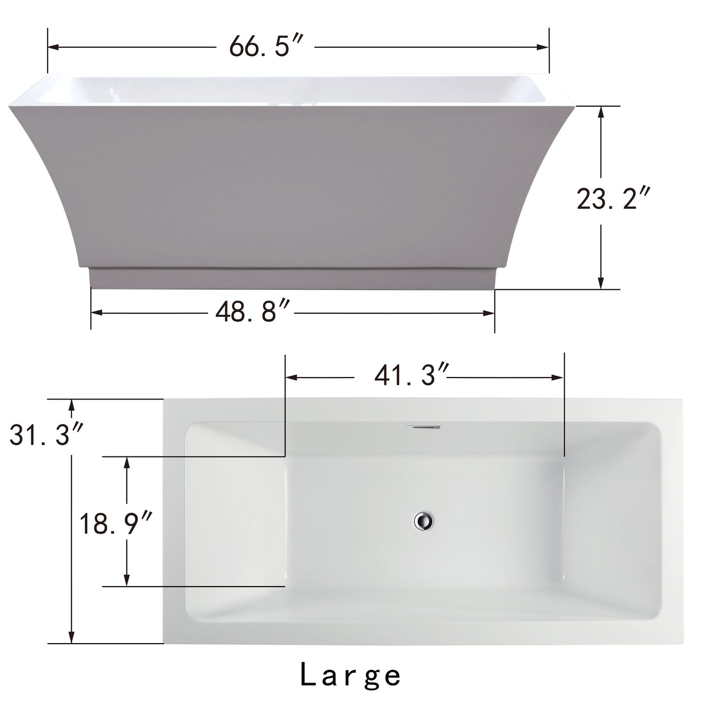 67 Inch Freestanding White Acrylic Bathtub with Overflow And Pop-Up Drain - Vanity Art VA6817-L-ORB