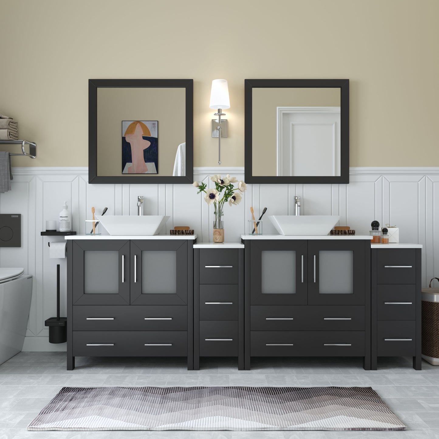 84 Inch Double Sink Bathroom Vanity in Espresso with Marble Countertop - Vanity Art VA3130-84E