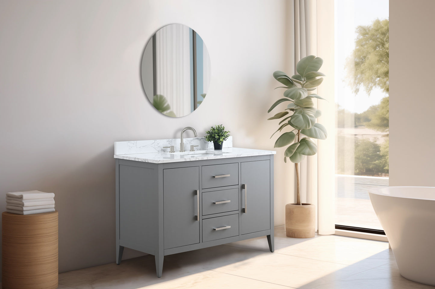 48 Inch Single Sink Bathroom Vanity in Cashmere Gray with Marble Countertop - Vanity Art VA9048-G