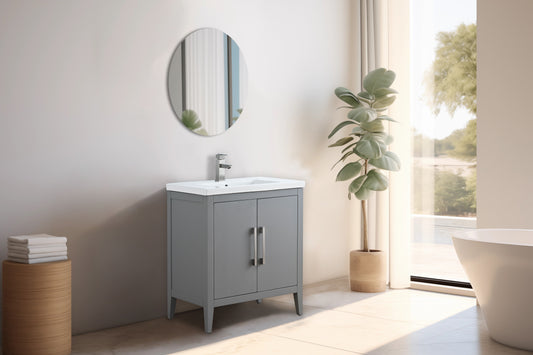 30 Inch Single Sink Bathroom Vanity in Cashmere Gray with Ceramic Top - Vanity Art VA9030-G