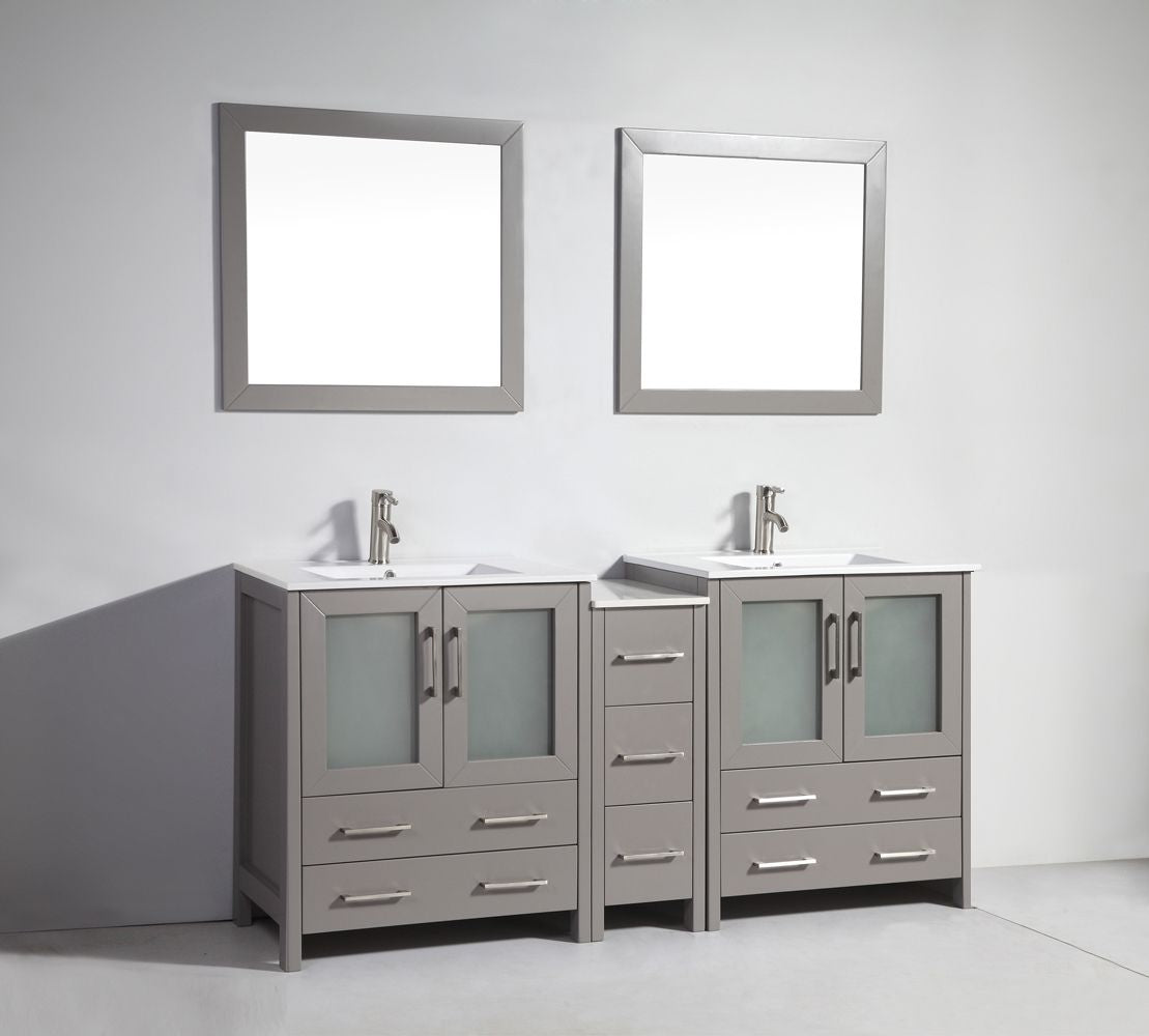 72 Inch Double Sink Bathroom Vanity in Gray with Ceramic Countertop - Vanity Art VA3030-72G