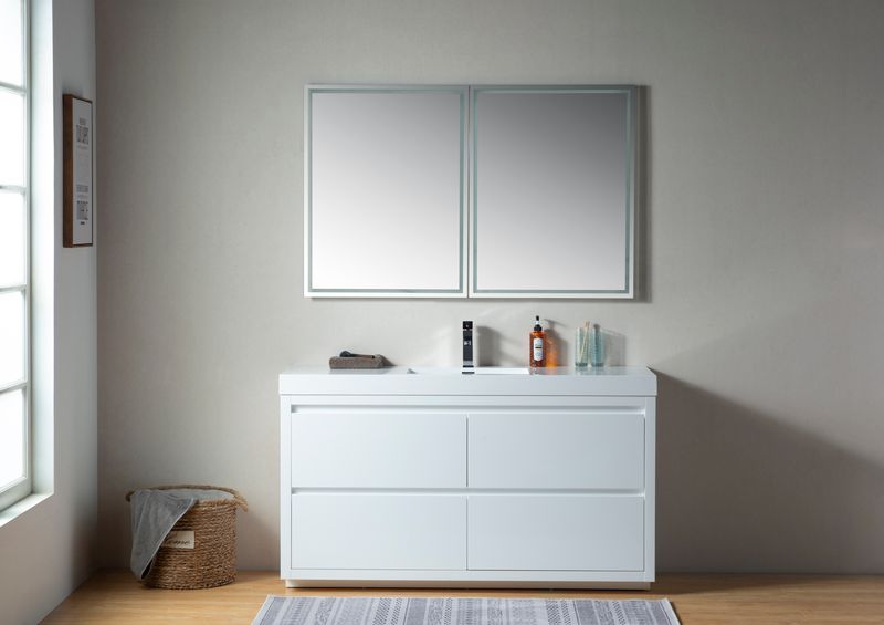 60 Inch Single Sink Bathroom Vanity in White with Resin Top - Vanity Art VA6060WF