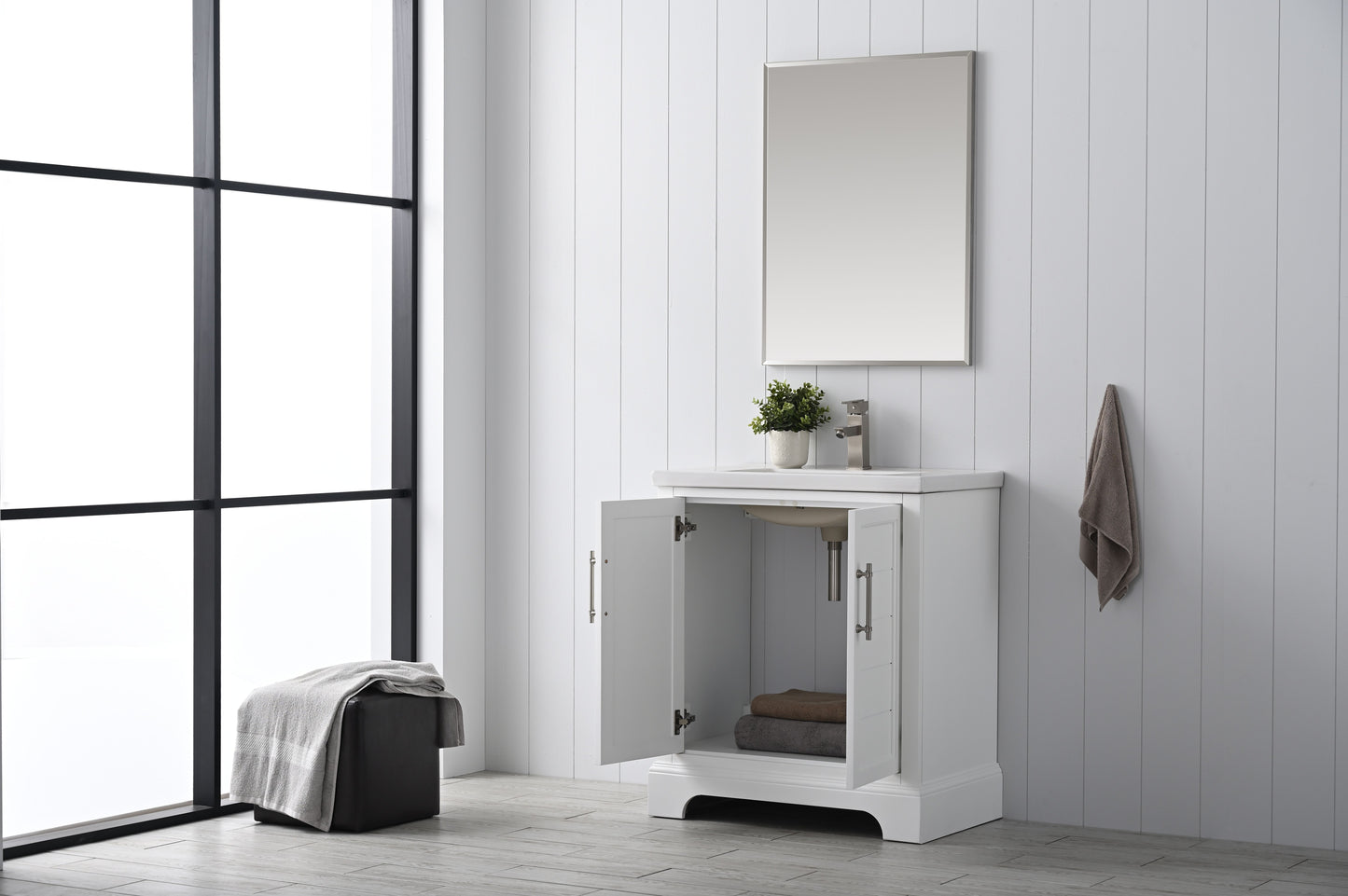 30 Inch Single Sink Bathroom Vanity in White with Ceramic Sink and Countertop - Vanity Art VA5030-W