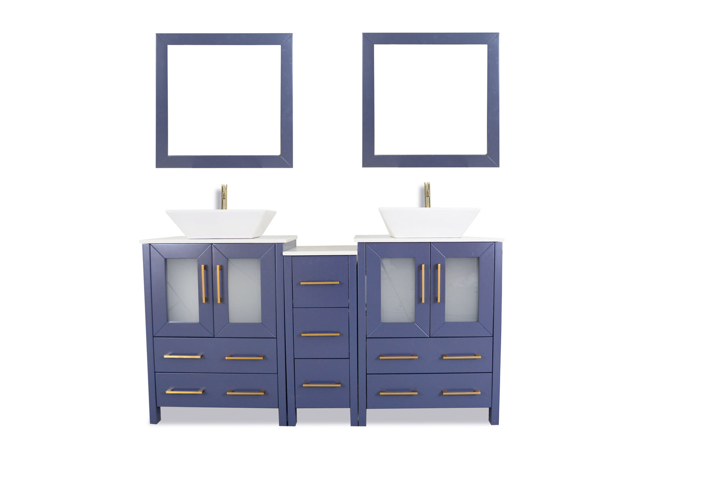 60 Inch Double Sink Bathroom Vanity in Blue with Marble Countertop - Vanity Art VA3124-60B