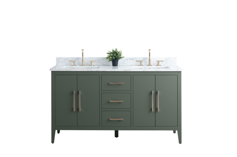 60 Inch Double Sink Bathroom Vanity in Vintage Green with Marble Countertop - Vanity Art VA9060-DVG