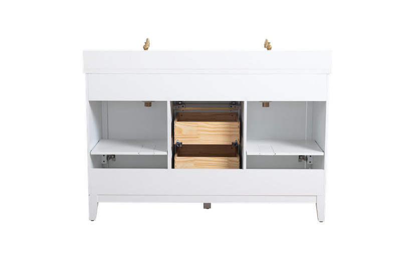 54 Inch Double Sink Bathroom Vanity in White with Marble Countertop - Vanity Art VA8054-DW