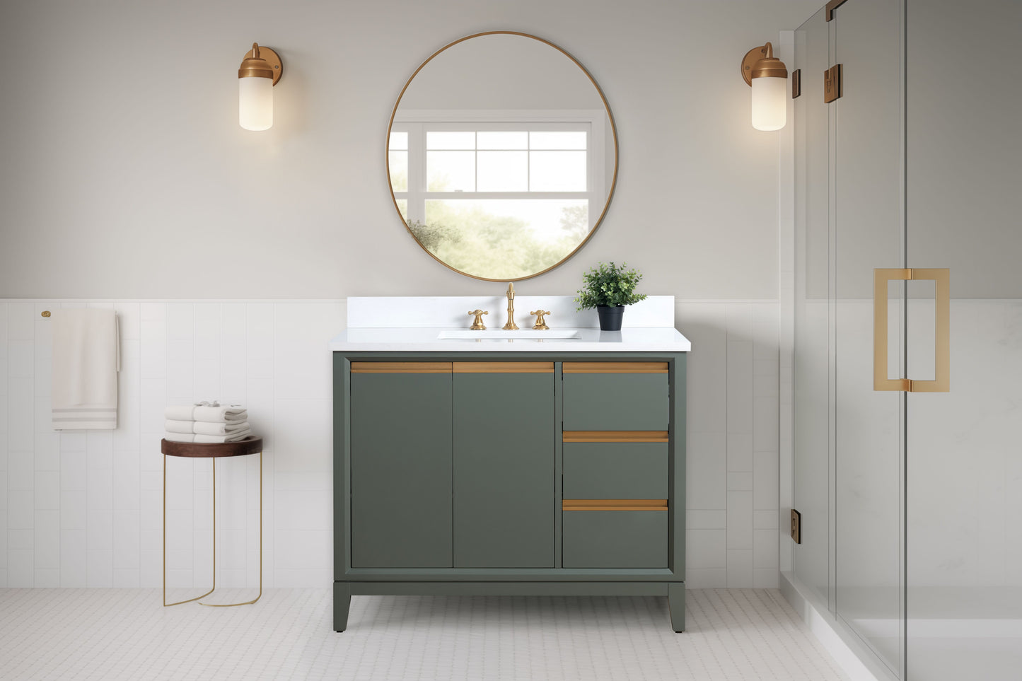 42 Inch Single Sink Bathroom Vanity in Vintage Green with Marble Countertop - Vanity Art VA8042-VG