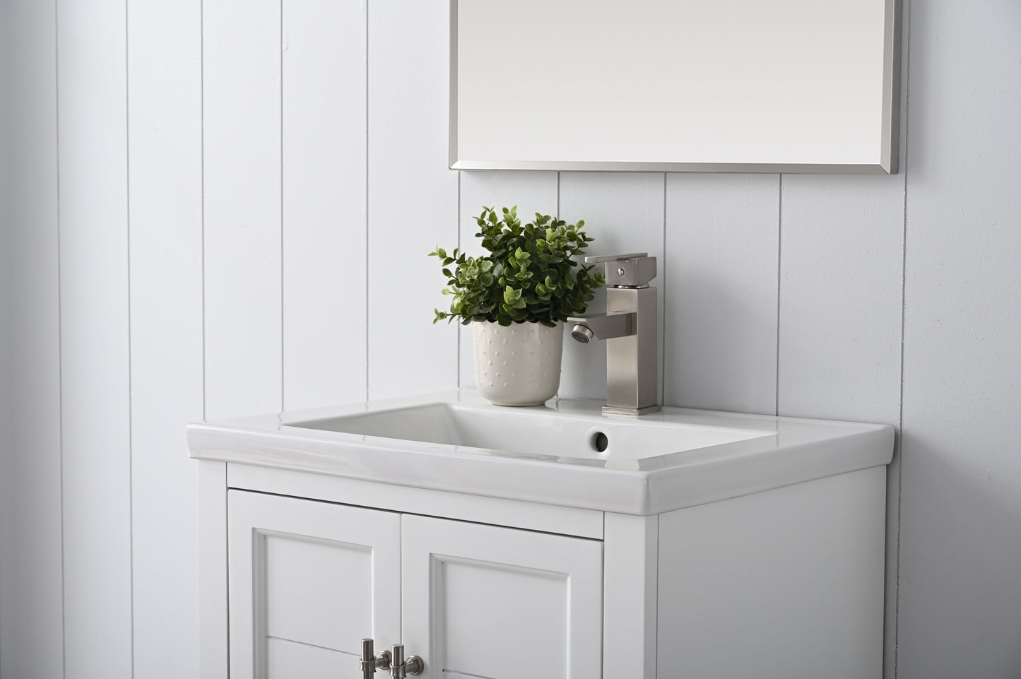 24 Inch Single Sink Bathroom Vanity in White with Ceramic Sink and Countertop - Vanity Art VA5024-W