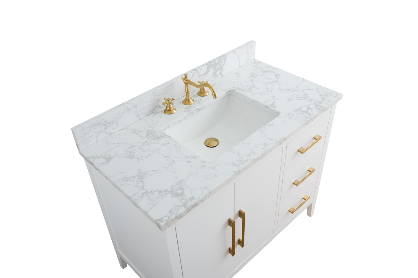 42 Inch Single Sink Bathroom Vanity in White with Marble Countertop - Vanity Art VA9042-W