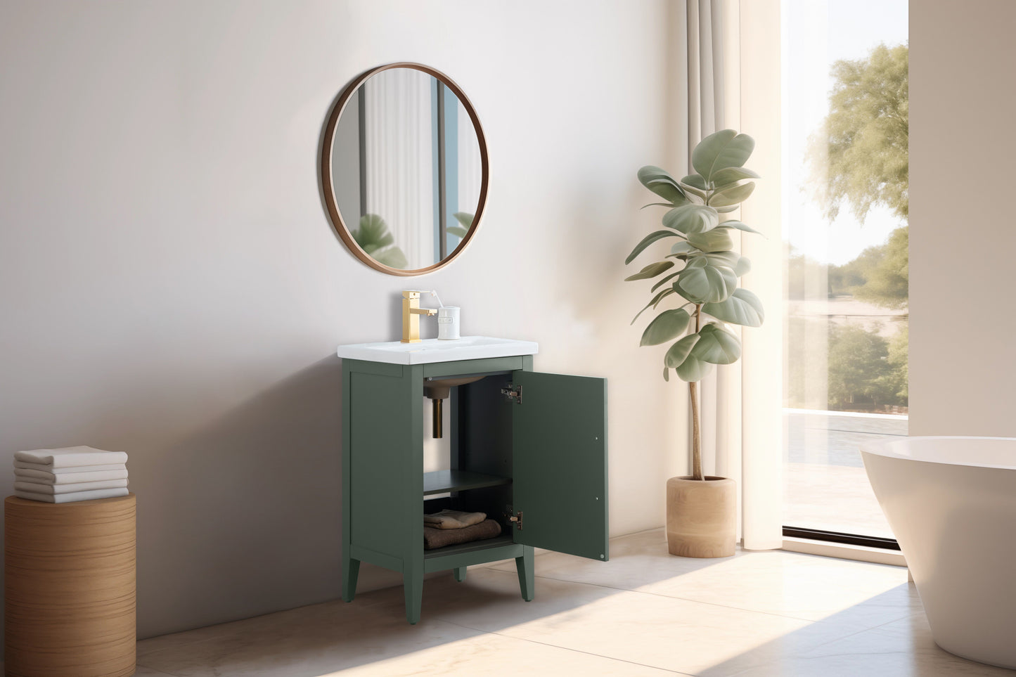 20 Inch Single Sink Bathroom Vanity in Vintage Green with Ceramic Top - Vanity Art VA9020-VG