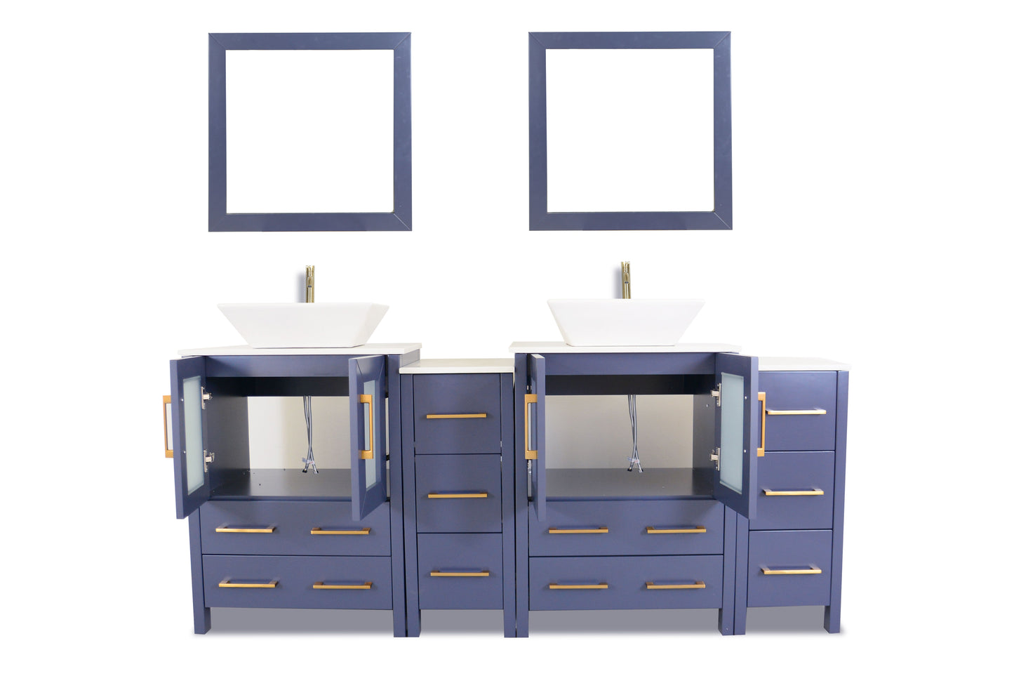 72 Inch Double Sink Bathroom Vanity in Blue with Marble Countertop - Vanity Art VA3124-72B