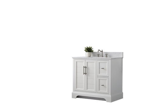 36 Inch Single Sink Bathroom Vanity in White with Marble Countertop & Backsplash - Vanity Art VA5036-W