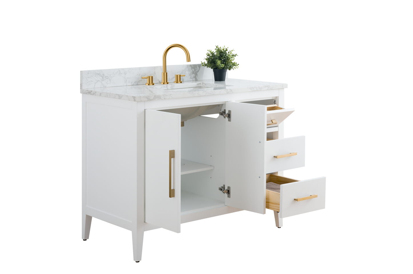 42 Inch Single Sink Bathroom Vanity in White with Marble Countertop - Vanity Art VA9042-W