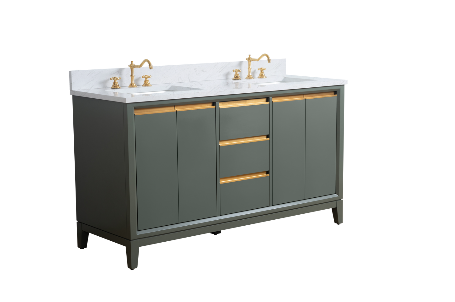 60 Inch Double Sink Bathroom Vanity in Vintage Green with Marble Countertop - Vanity Art VA8060-DVG