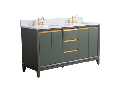 60 Inch Double Sink Bathroom Vanity in Vintage Green with Marble Countertop - Vanity Art VA8060-DVG