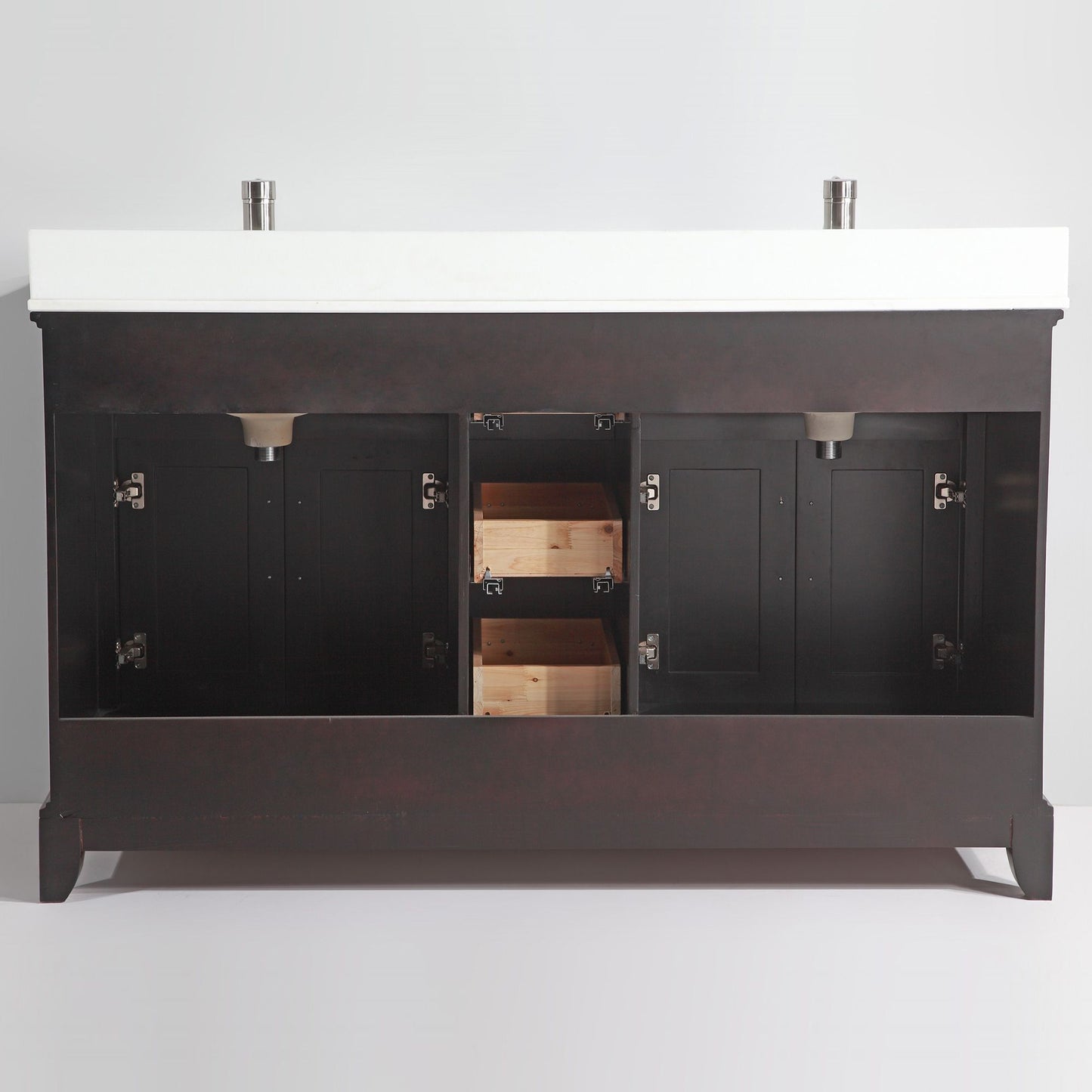 60 Inch Double Sink Bathroom Vanity in Espresso with White Marble Countertop - Vanity Art VA1060DE