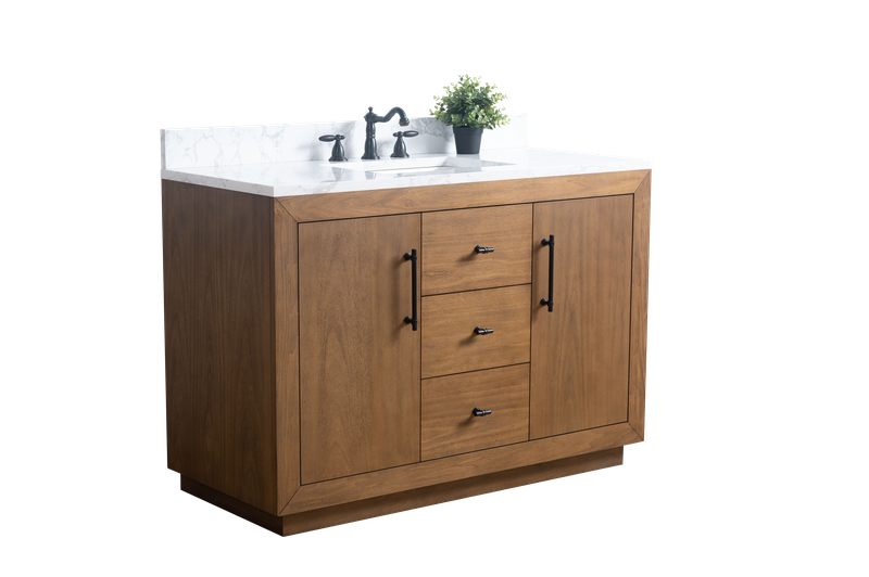 48 Inch Single Sink Bathroom Vanity in Tan with Marble Countertop - Vanity Art VA7048-T-ET