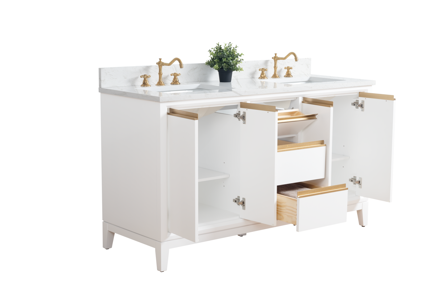 60 Inch Double Sink Bathroom Vanity in White with Marble Countertop - Vanity Art VA8060-DW