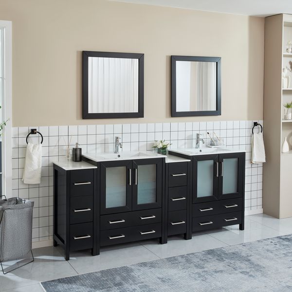 84 Inch Double Sink Bathroom Vanity in Espresso with Ceramic Countertop - Vanity Art VA3030-84E