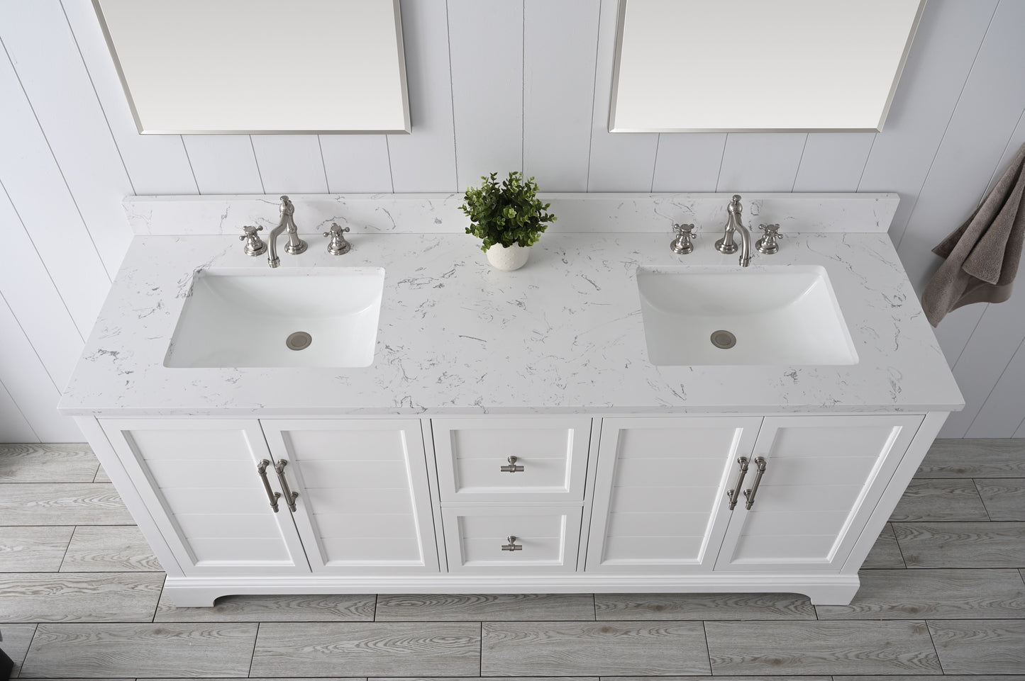 72 Inch Double Sink Bathroom Vanity in White with Marble Countertop & Backsplash - Vanity Art VA5072-DW