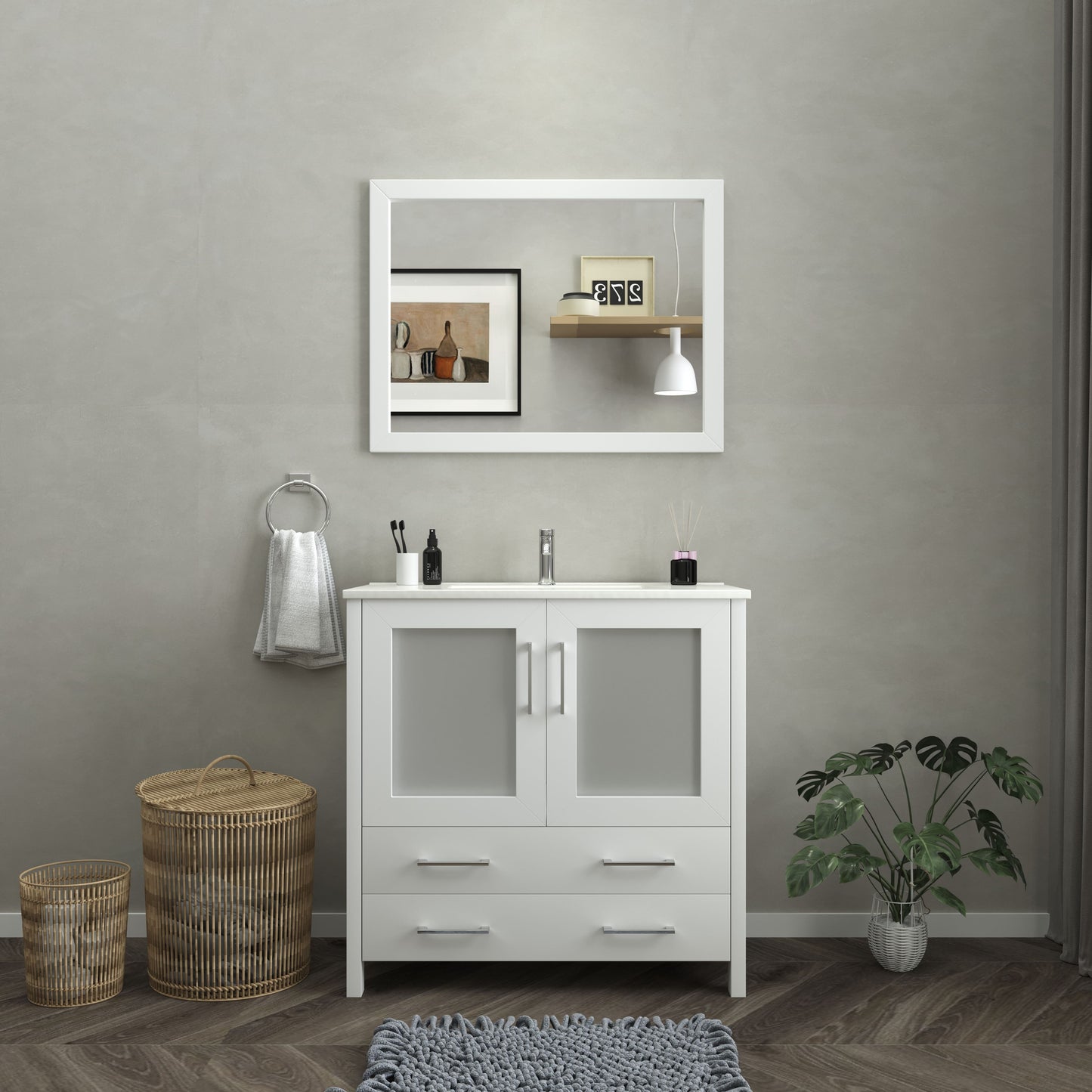 36 Inch Single Sink Bathroom Vanity in White with Ceramic Countertop - Vanity Art VA3036W