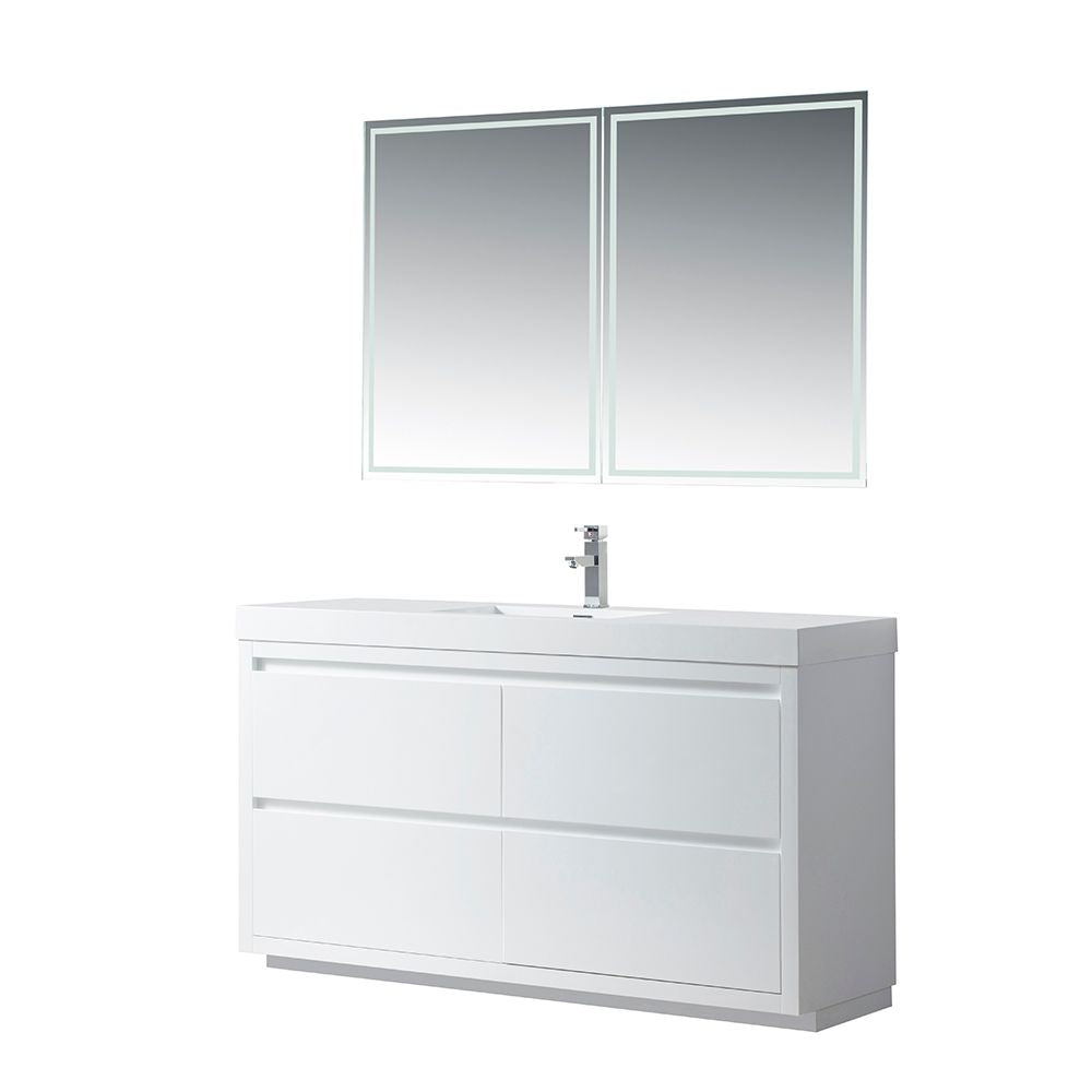 60 Inch Single Sink Bathroom Vanity in White with Resin Top - Vanity Art VA6060WF