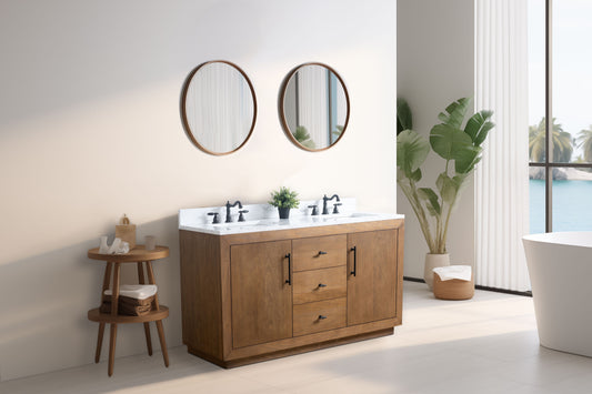 60 Inch Double Sink Bathroom Vanity in Tan with Marble Countertop - Vanity Art VA7060-DT-ET