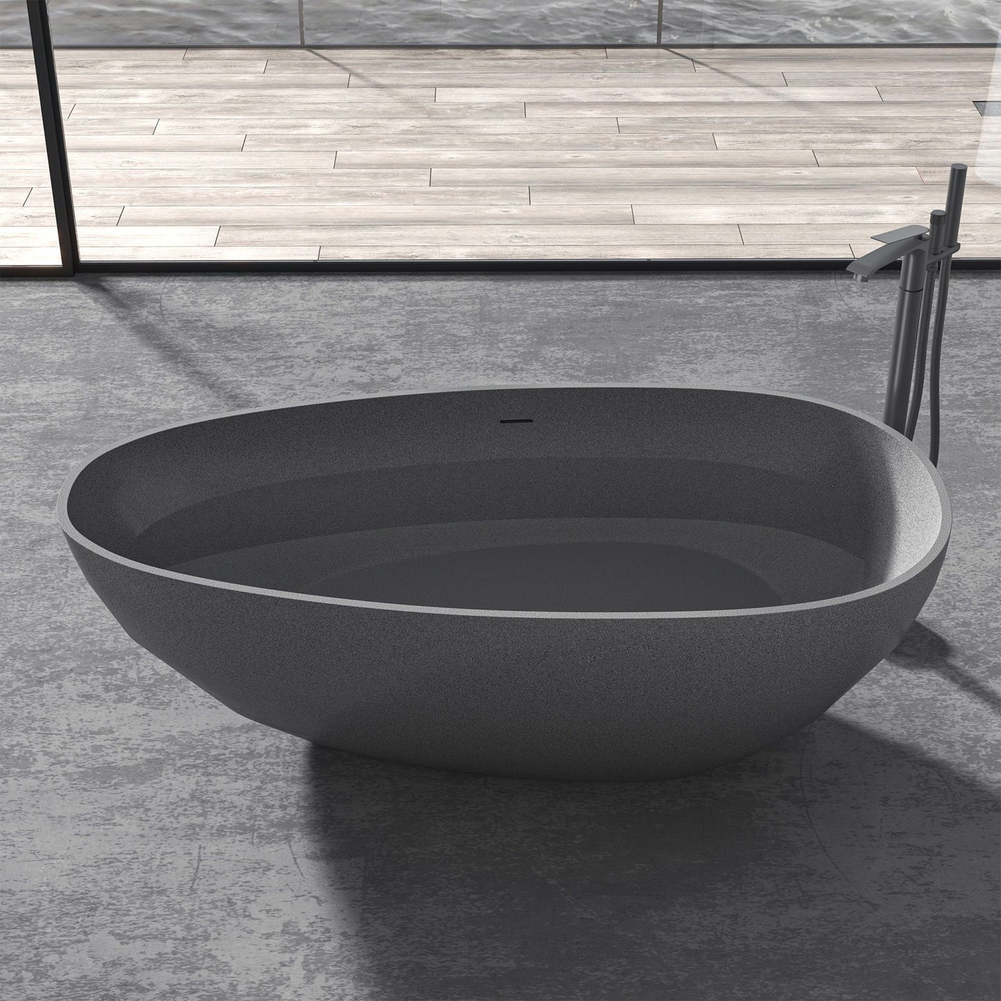 Freestanding Oval-Shaped Stone Resin Bathtub 59 Inch x 30.5 Inch - Vanity Art VA6913-MDS