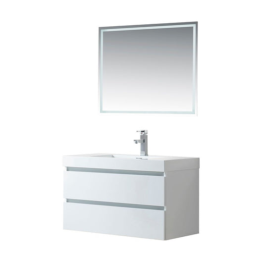 36 Inch Wall Hung Single Sink Bathroom Vanity in White with Resin Top - Vanity Art VA6036W