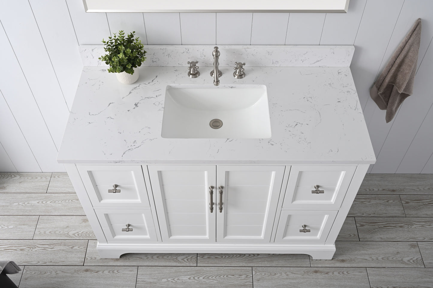 48 Inch Single Sink Bathroom Vanity in White with Marble Countertop & Backsplash - Vanity Art VA5048-W