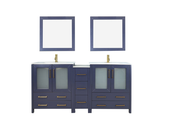 72 Inch Double Sink Bathroom Vanity in Blue with Ceramic Countertop - Vanity Art VA3030-72B