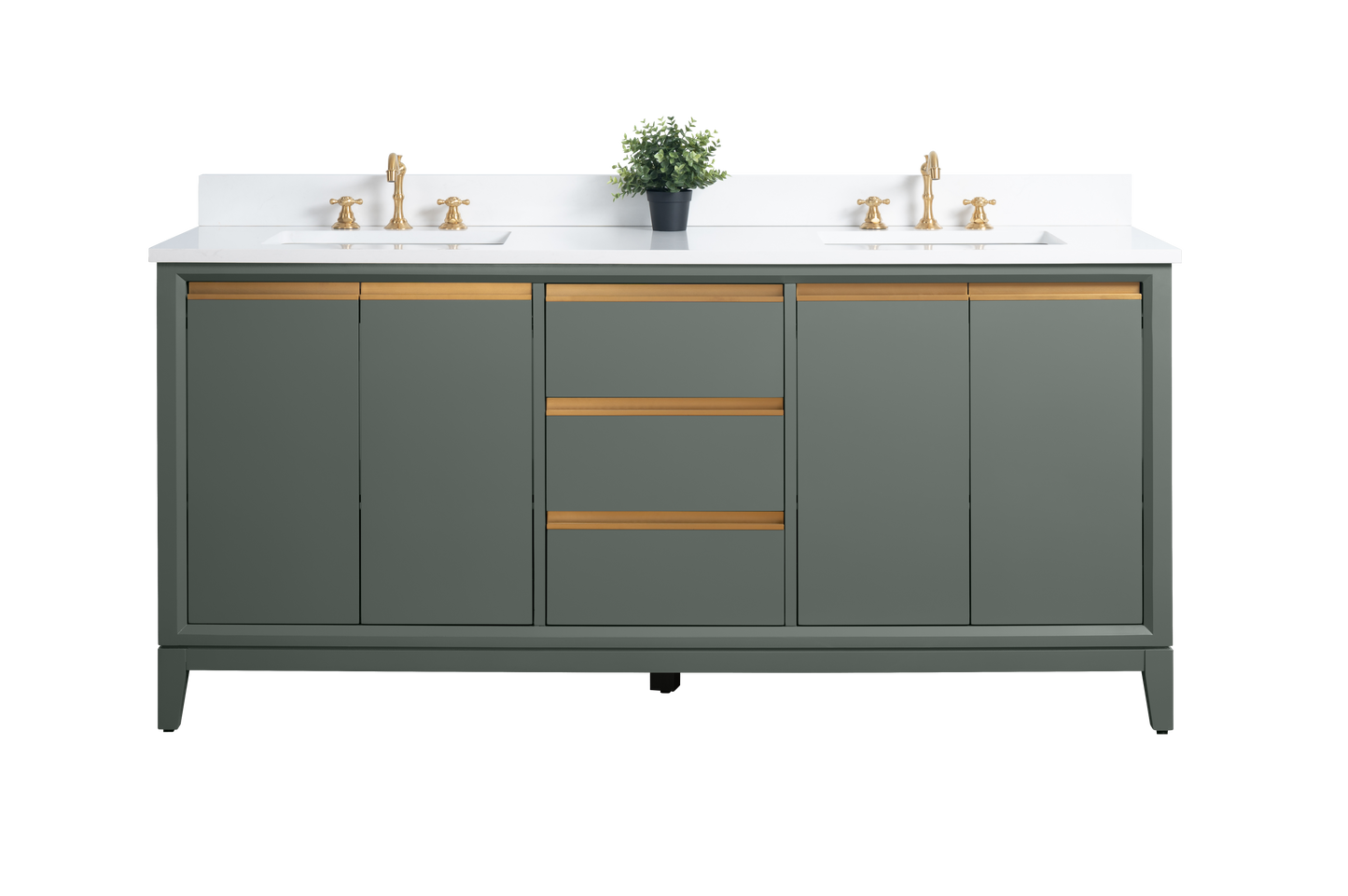 72 Inch Double Sink Bathroom Vanity in Vintage Green with Marble Countertop - Vanity Art VA8072-DVG