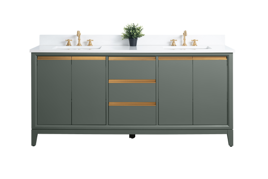 72 Inch Double Sink Bathroom Vanity in Vintage Green with Marble Countertop - Vanity Art VA8072-DVG