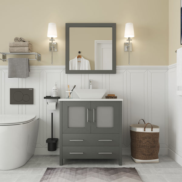 30 Inch Single Sink Bathroom Vanity in Gray with Marble Countertop - Vanity Art VA3130G