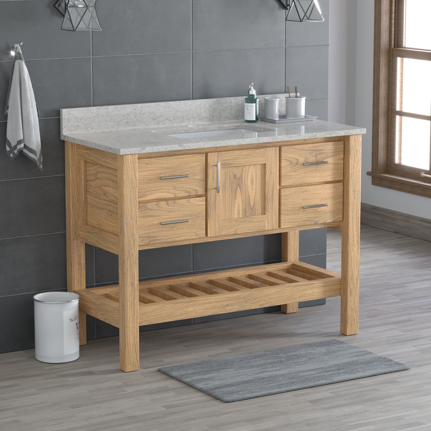 USA Patriot 48 Inch Oak Bathroom Vanity – Olympus Counter - P48-OLYMPUS