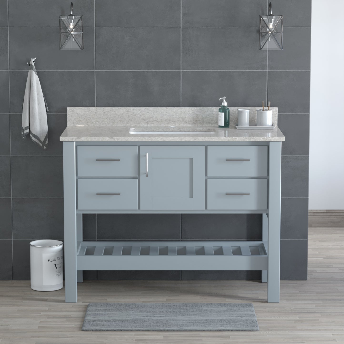 USA Patriot 48 Inch Gray Bathroom Vanity – Olympus Counter - P48G-OLYMPUS