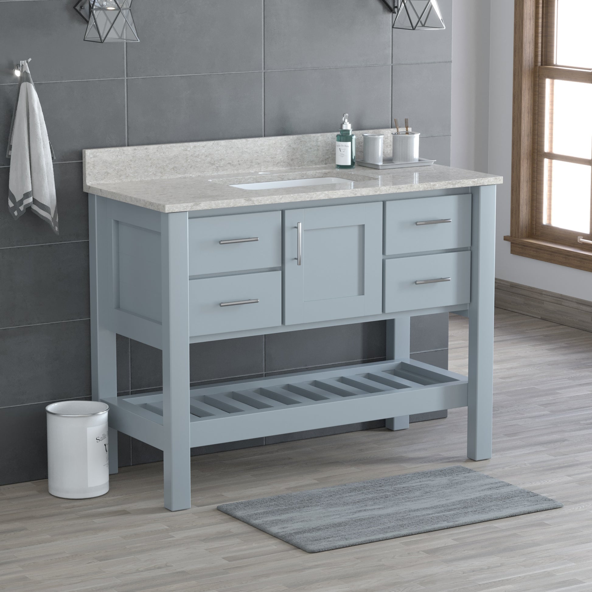 USA Patriot 48 Inch Gray Bathroom Vanity – Olympus Counter - P48G-OLYMPUS